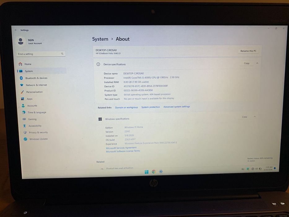 Laptop Hp intel i 5, gen 4