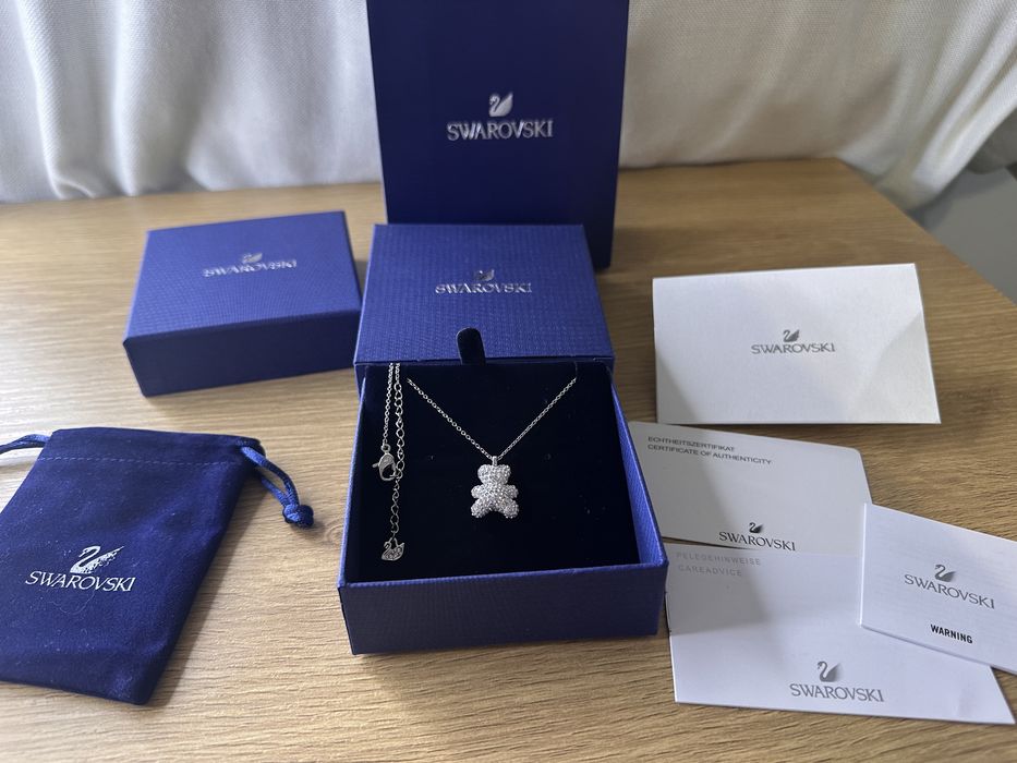 Colier Swarovski teddy bear argintiu ursulet