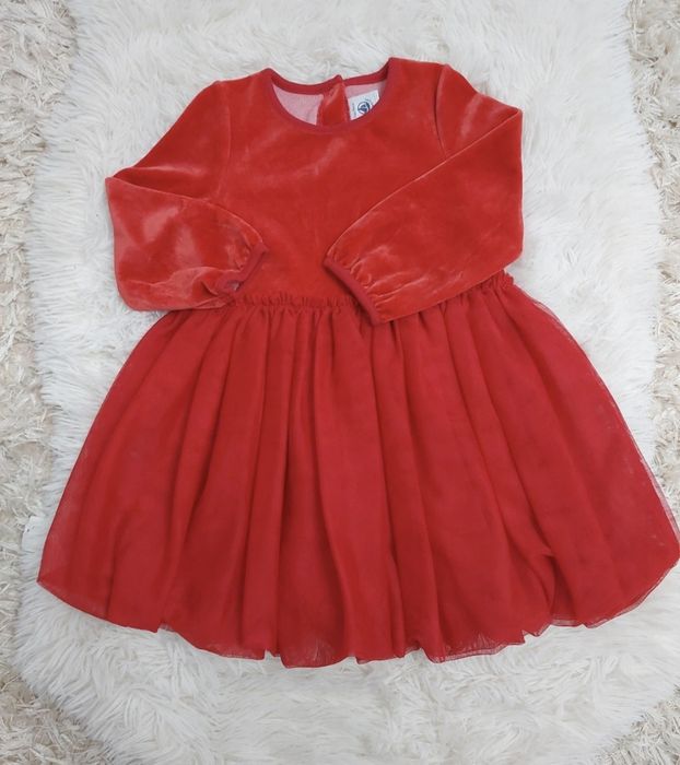 Rochiță Petit Bateau/ catifea +Tull/ 86 cm 24 M