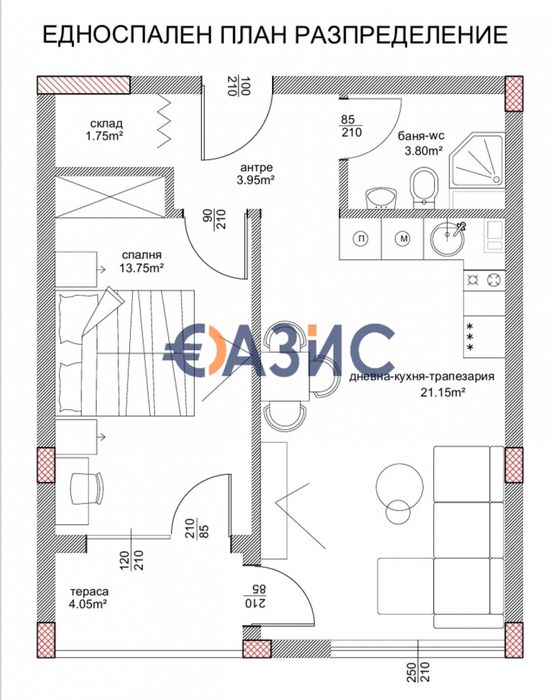 Продава се Двустаен апартамент в к.к. Слънчев бряг - 64 кв.м за 1868 €/кв.м - Снимка #14