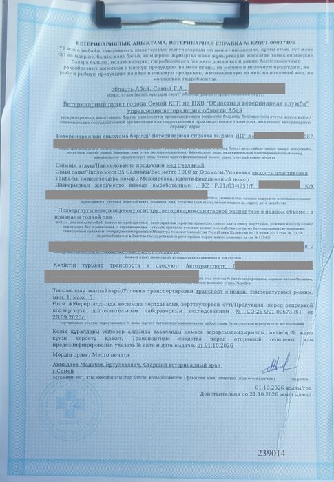 Свежий мёд  Катон-Карагай 2026г.
