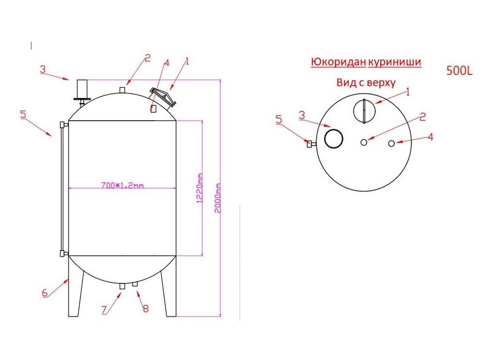 Ёмкость из нержавейки 0,5 м³-500 л Зангламас металдан ясалган  ёмкость