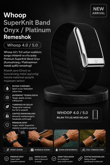 Whoop SuperKnit Band Onyx / Platinum Remeshok / Dastavka / New
