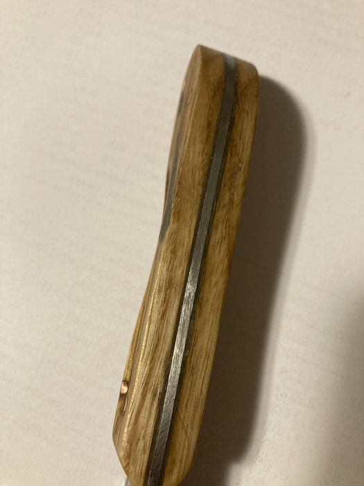 Нож от дамаска стомана 9.5см острие EDC бук