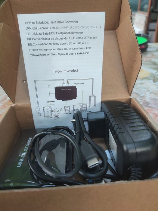 Адаптер за хард диск SATA/IDE 2.5/3.5 инча, JESWO, 3 в 1, AC кабел
