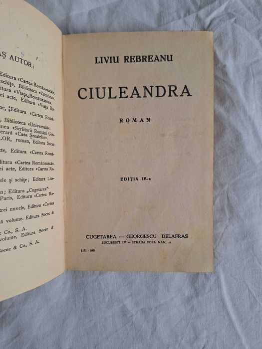 Carte Liviu Rebreanu - Ciuleandra, 1941