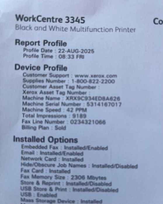 Multifunctionala Xerox WorkCentre 3345 (contor sub 10.000)