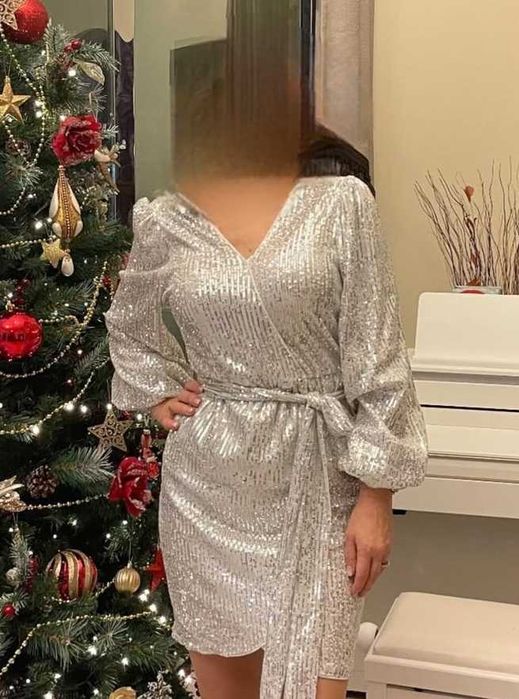 Платье вечернее нарядное серебристый цвет, пайетки