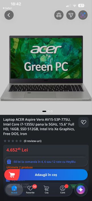 Laptop ACER Aspire Vero AV15-53P-73YA, Intel Core i7-1355U