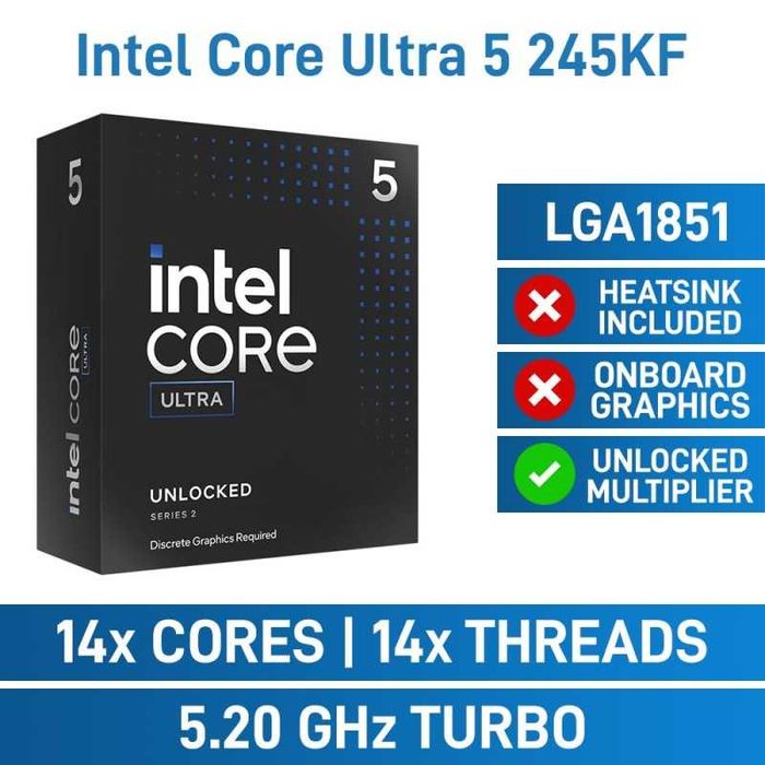 Procesor Intel Arrow Lake, Core Ultra 5 245KF 4.2GHz box nou Sigilat