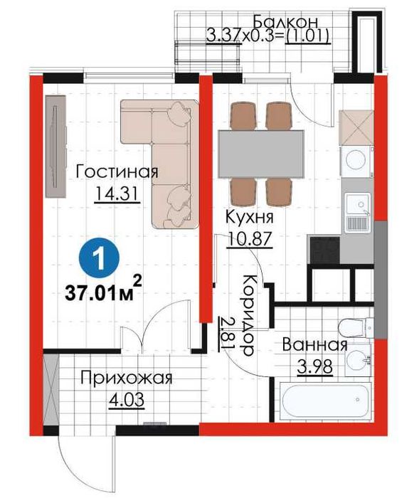 Евро 1-комн 37м² с ремонтом | 3 этаж | Заезжай и живи • kw89