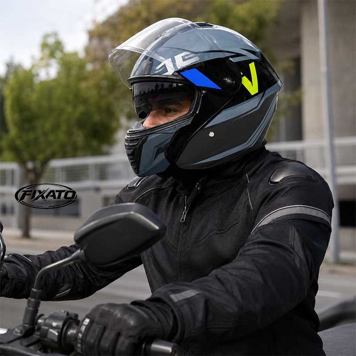Casca Moto/Scuter Flip-Up, Viziera Dubla, Protectie UV, Albastru Deschis