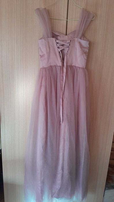 Официална дълга рокля, светло розово, тюл