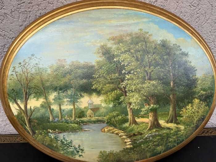 Superba pictura manuala pe lemn-Peisaj-forma bombata-Italia