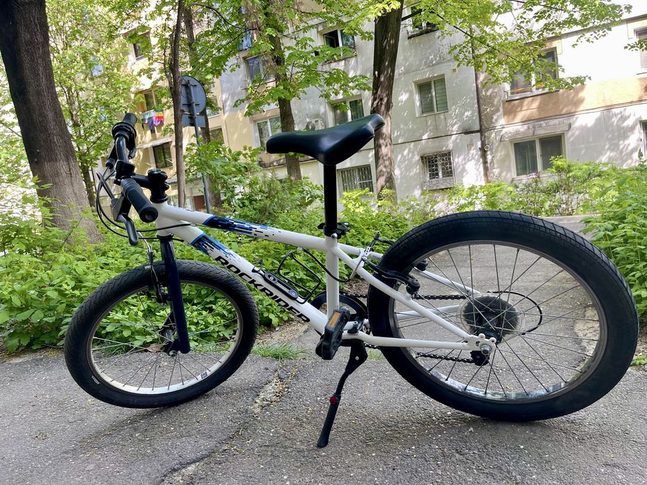 Bicicleta MTB Rockrider ST120 20" Dechalton Alb-Albastru Copii 6-9 ani, Rockrider