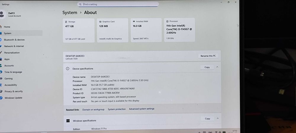 Vand laptop i5 generatia 11 4.400 GHZ 16 GB DDR4 SSD 512 GB