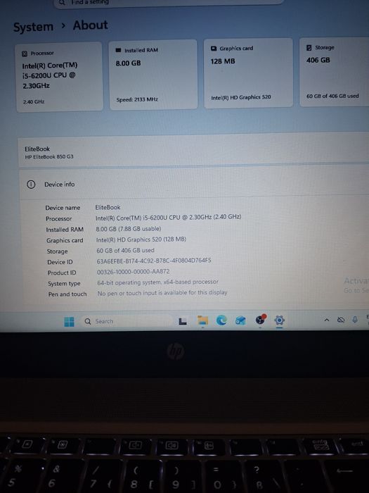 Laptop HP EliteBook 850 G3 | Intel i5 | 8GB RAM | SSD 480GB | Baterie Nouă (tine 3h+)