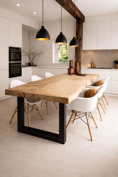 Masă din lemn masiv Live Edge - Stejar Masiv (6 cm) | Masă bucătărie/dinning 180x70x6 cm | Masa pentru 8 persoane de la ATP Wood