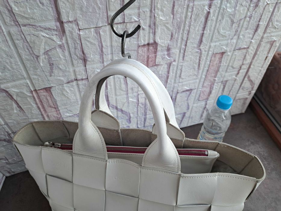 дамска чанта,бяла кожена чанта-естествена кожа