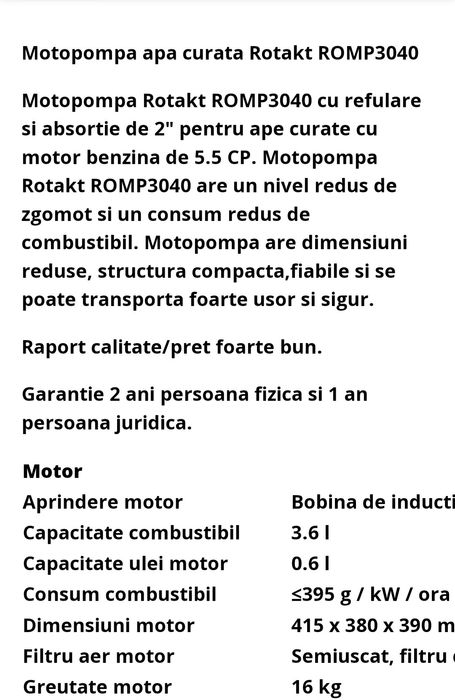Motopompa apa Rotakt ROMP3040