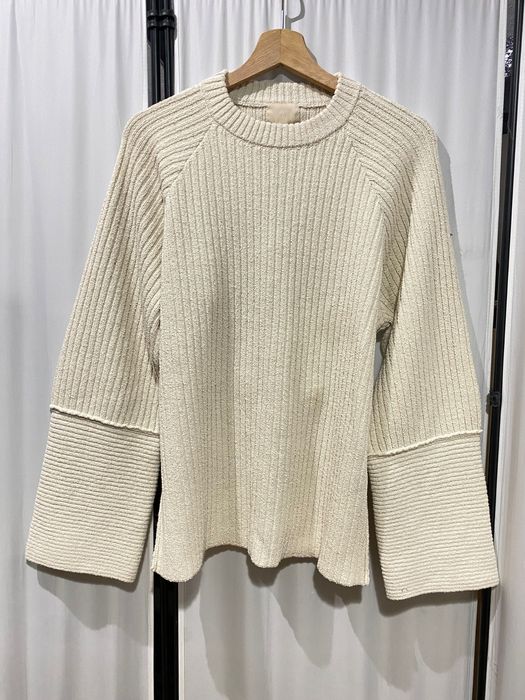 Пуловер с отворен гръб H&M от памучна смес в цвят пясък