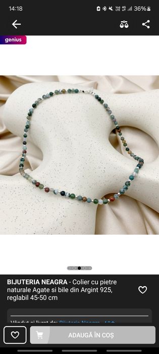 Lănțișor cu pietre agate și margele din argint sterling 925