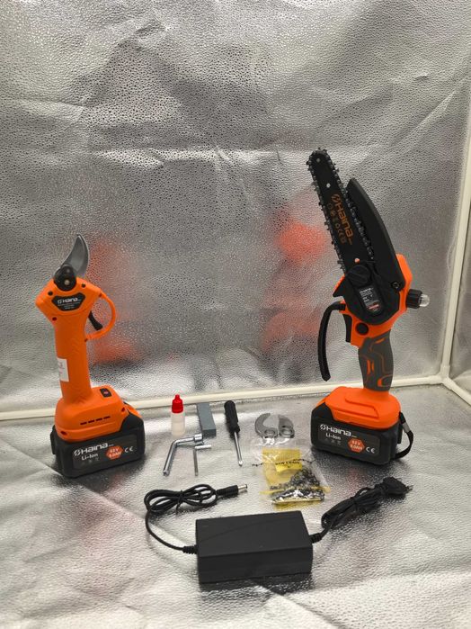 Kit gradinarit: Foarfeca + Drujba electrica, 2x 48V – Pachet complet!