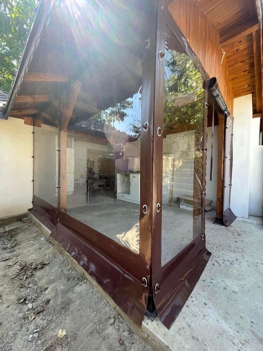 Ветроупорни завеси,тенти,сенници,покривала,винил,кристал,обков