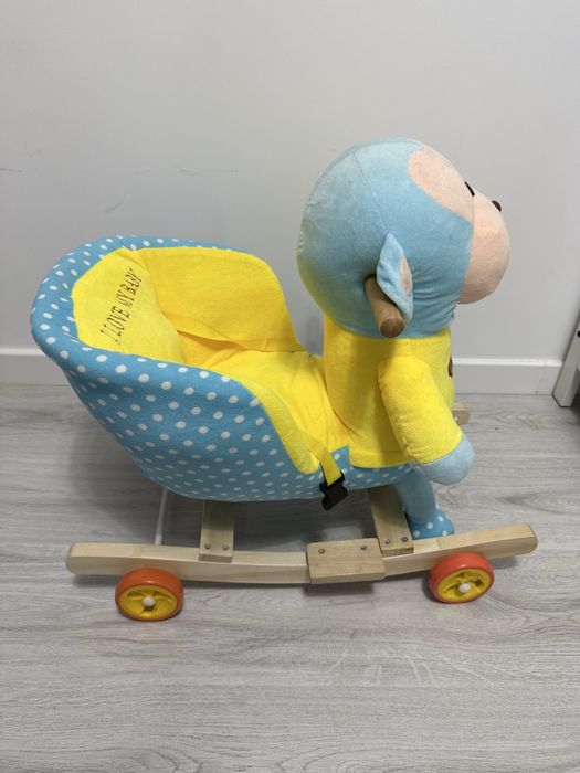 Balansoar copii 2 in 1 Go Kart cu muzica, maimuta, culoare albastru