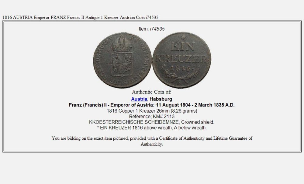 Monedă Austriacă 1816