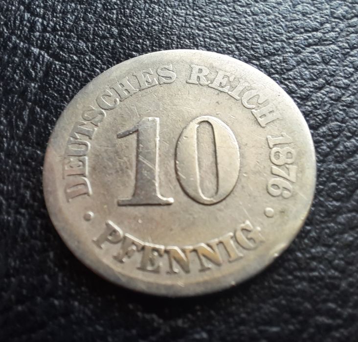 Стара монета 10 пфенига 1876 г. буква В -Германия-150 годишна  !