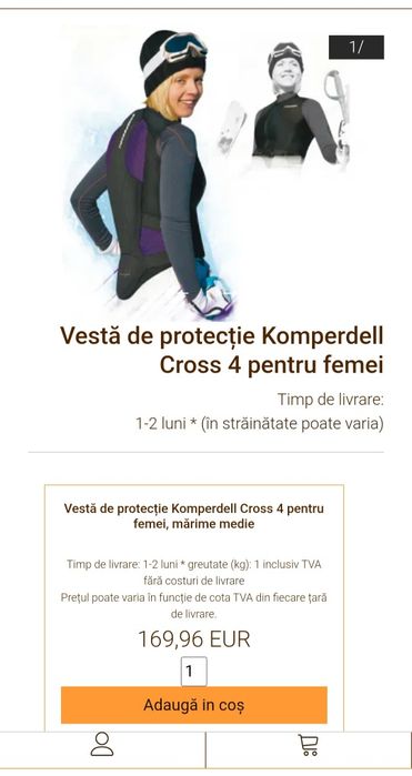 Vestă de protecție Komperdell Cross 4 nouă, pentru moto, ATV, schi snowboarding sau ciclism montan, mărimea S unisex