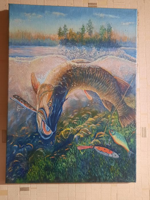 рыбалка.картина маслом