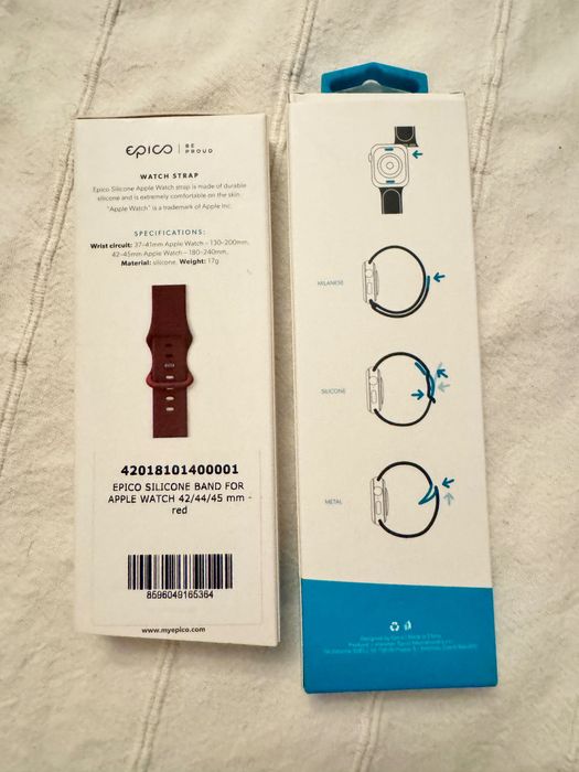 Curea silicon Epico Apple Watch 42/44/45 mm roșie, cu cutie
