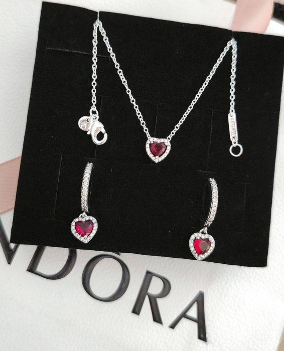 Set Nou Pandora Moments Heart Red Silver S925 Ale