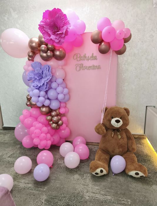Arcadă baloane/aranjament cristelniță/cifre volumetrice/paiete