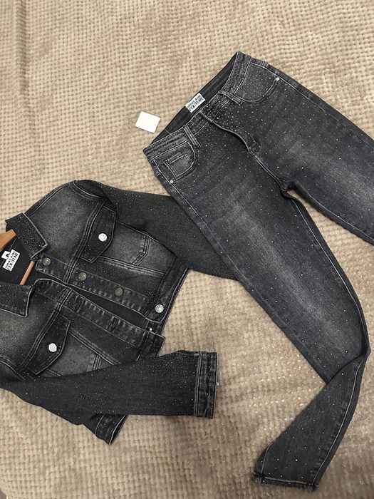 Set de blugi cu strasuri geacă + pantaloni Versace Jean Couture