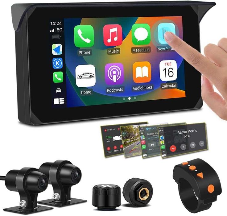 VSYSTO Мотоциклетна Carplay Android Auto 5.0'' HD сензорен екран видеорегистратор с две 1080P