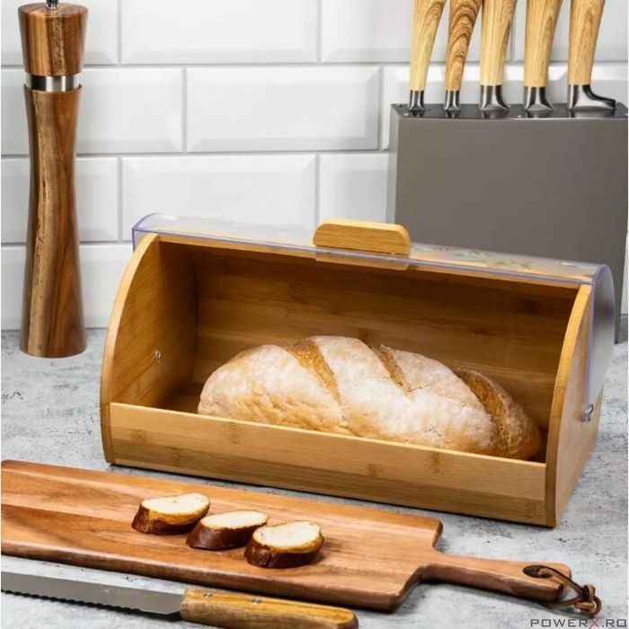 Cutie pentru depozitat paine, din bambus, 36 x 21 x 17 cm, Kinghoff