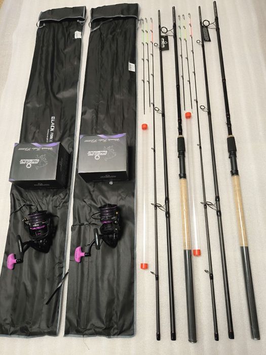 SET 2 Feedere FL BLACK FORCE 3.90m 60-180g + 2 Mulinete PRO FL FD 8000