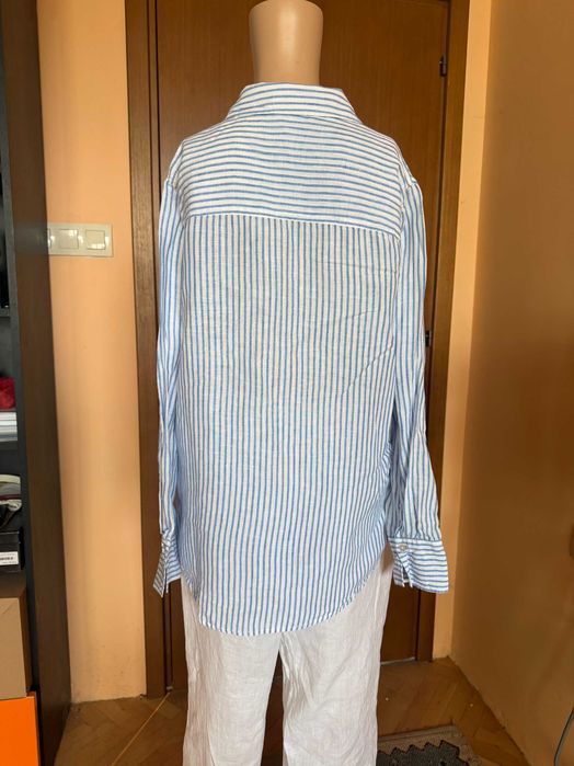 Ленена риза H&M райе синьо и бяло, размер  L/XL