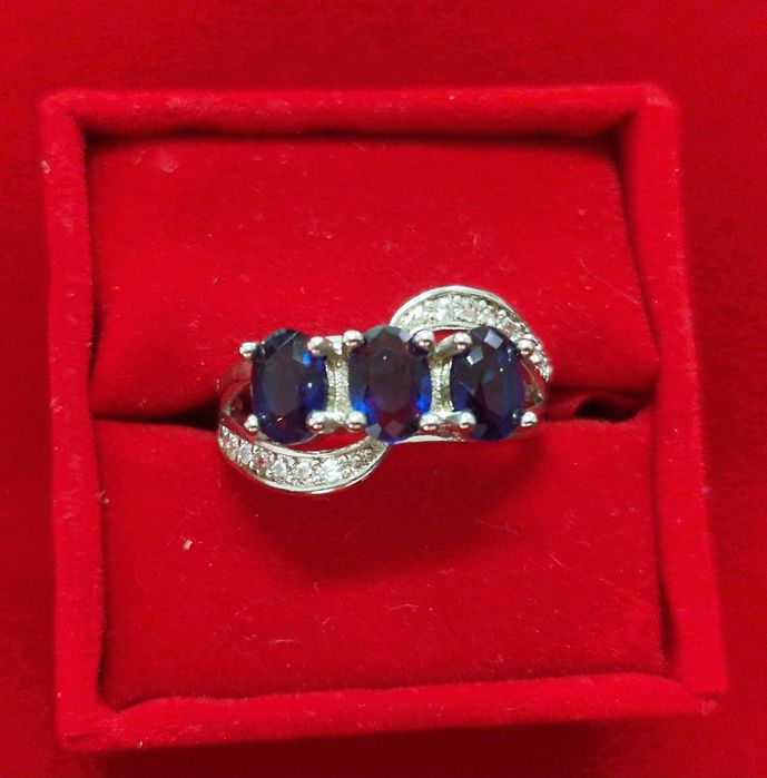 GR119, inel placat aur alb1 8k,zirconii albe/safir, regal, deosebit