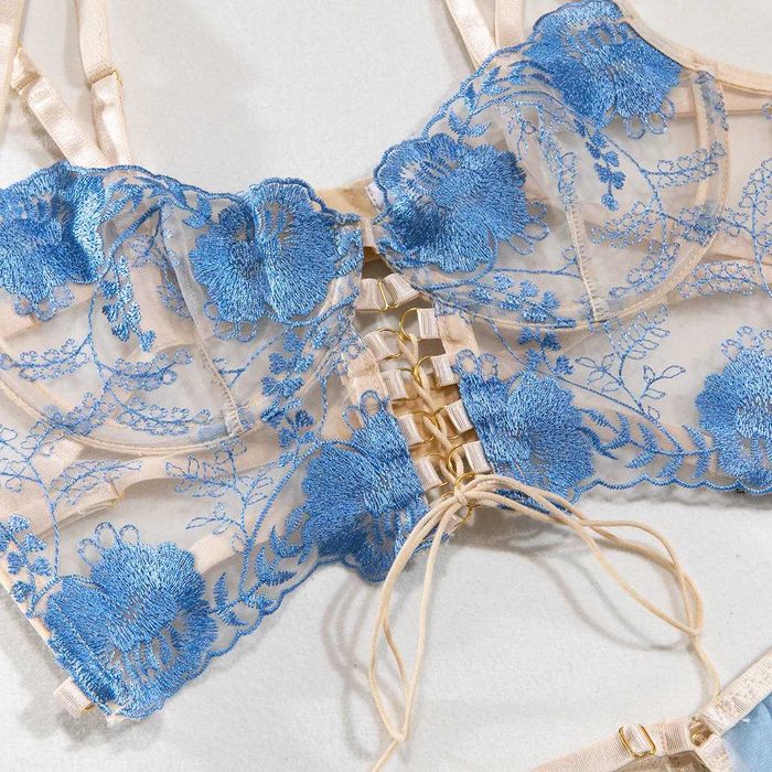 Lenjerie sexy corset bleu 4 piese noua marimea M cupa B