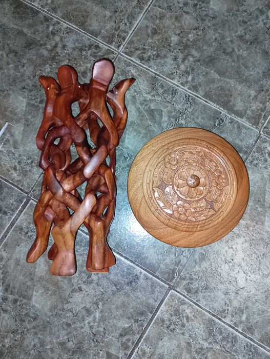 Кошница за пикник,дървена захарница на уплетена стойка