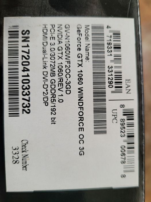 Видеокарта nvidia gtx 1060 3gig