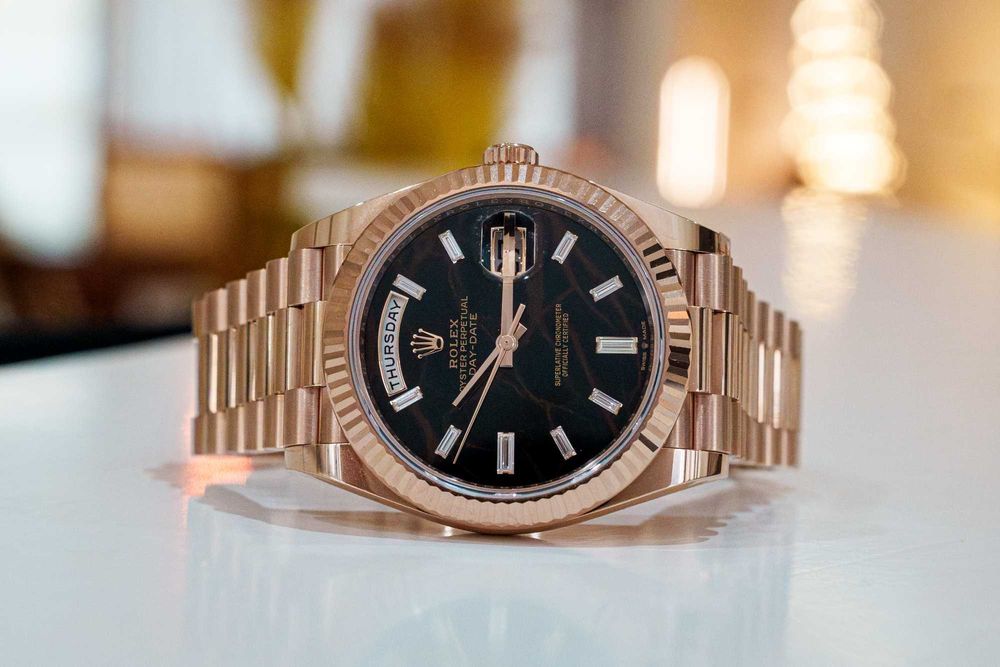 Ceas Rar Rolex Day-Date 40, Eisenkiesel dial, rose gold, full set