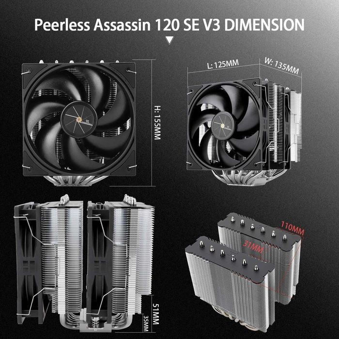Cooler CPU procesor aer PC Desktop Thermalright Peerless Assassin 120SE V3 AGHP 6 heatpipe PWM 120mm 2000RPM AMD AM4 AM5 Intel LGA1700/1851/1115X/1200
