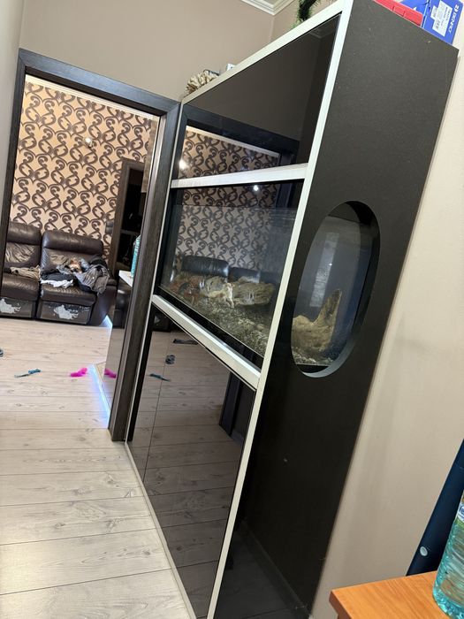 Дизайнерски голям аквариум с шкаф-преграда + техника (готов за ползван