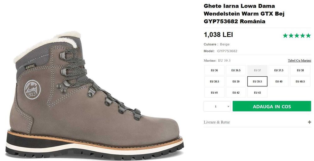 Ghete Iarna Lowa Dama Wendelstein Warm GTX 39.5 imblanite Vibram