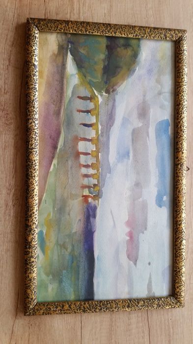 Мостче в морето. Акварел с много хубава рамка със стъкло отлред.